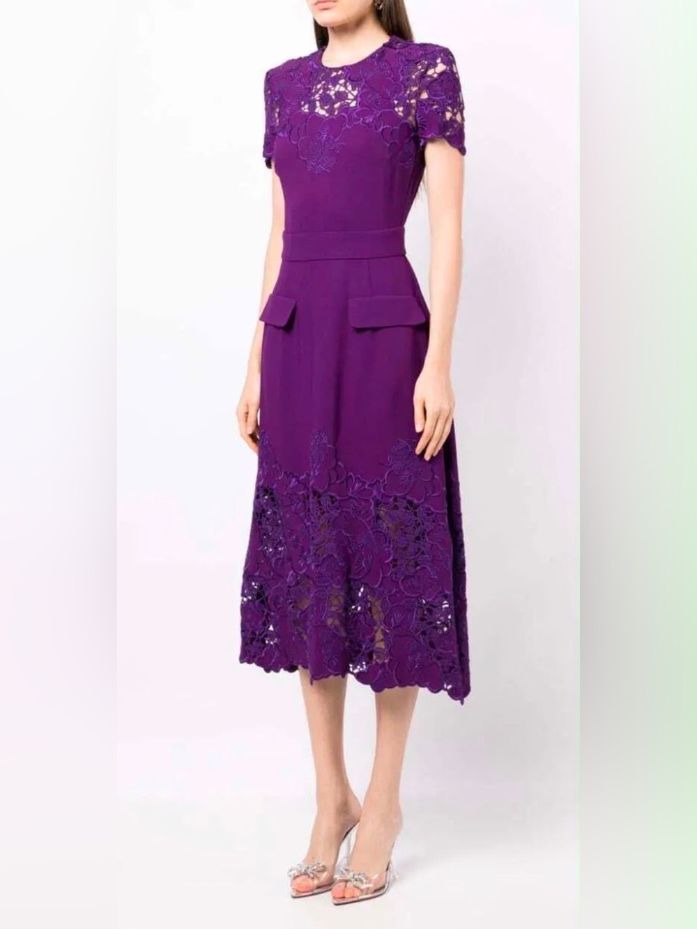 Elie Saab Purple Emroidered Midi Dress EU 36 NWT